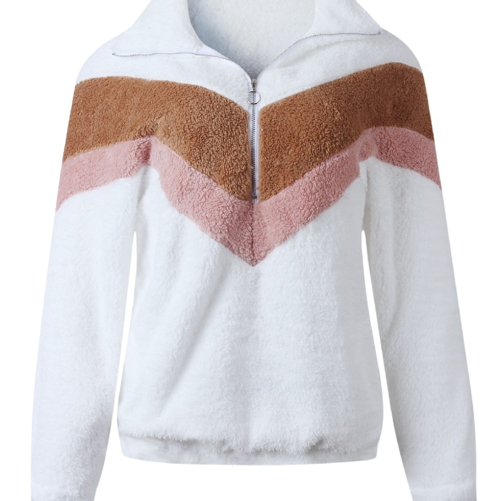 Chevron stripe, zipper front teddy sweatshirt - Picture 3 of 5